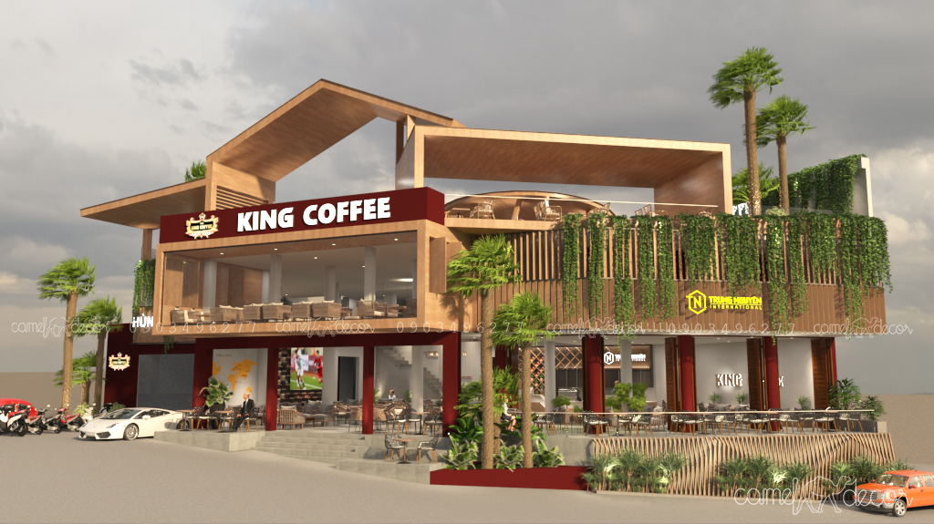 Thiết Kế Quán Cafe Sân Thượng Đẹp -Thi công King Coffee | Camel Decor